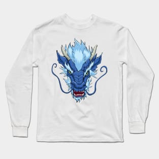 Chinese Dragon Head Blue Long Sleeve T-Shirt